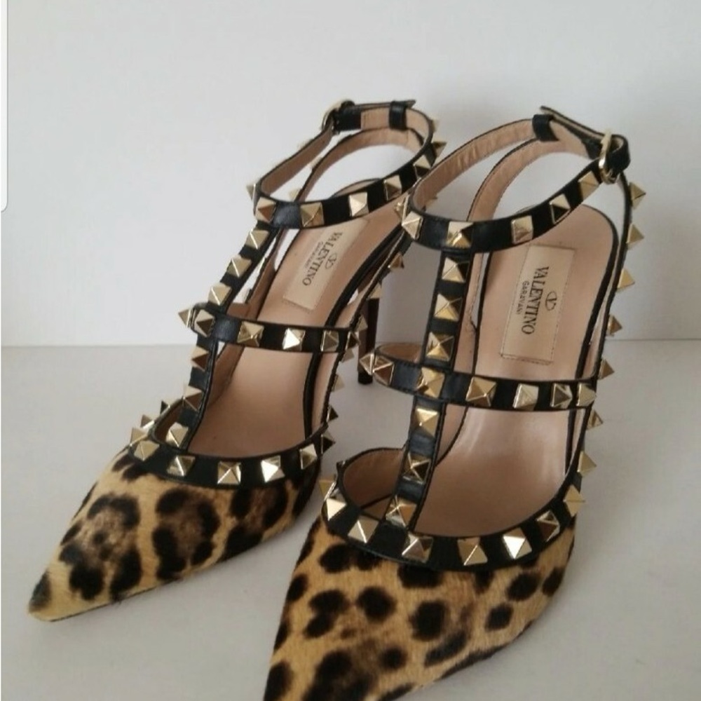 Brown Valentino Leopard Print Heels with Gold Studs